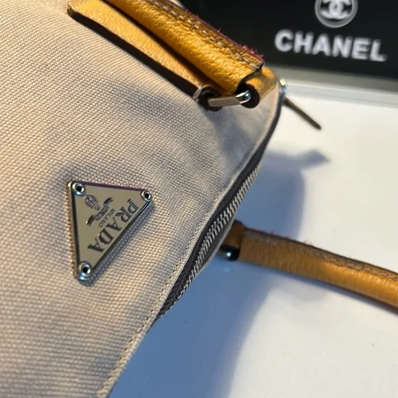 ๐ 1 hour sale. Prada, Tan & brown, leather trim and corners w/ canvas, wโฆ - Picture 15 of 16